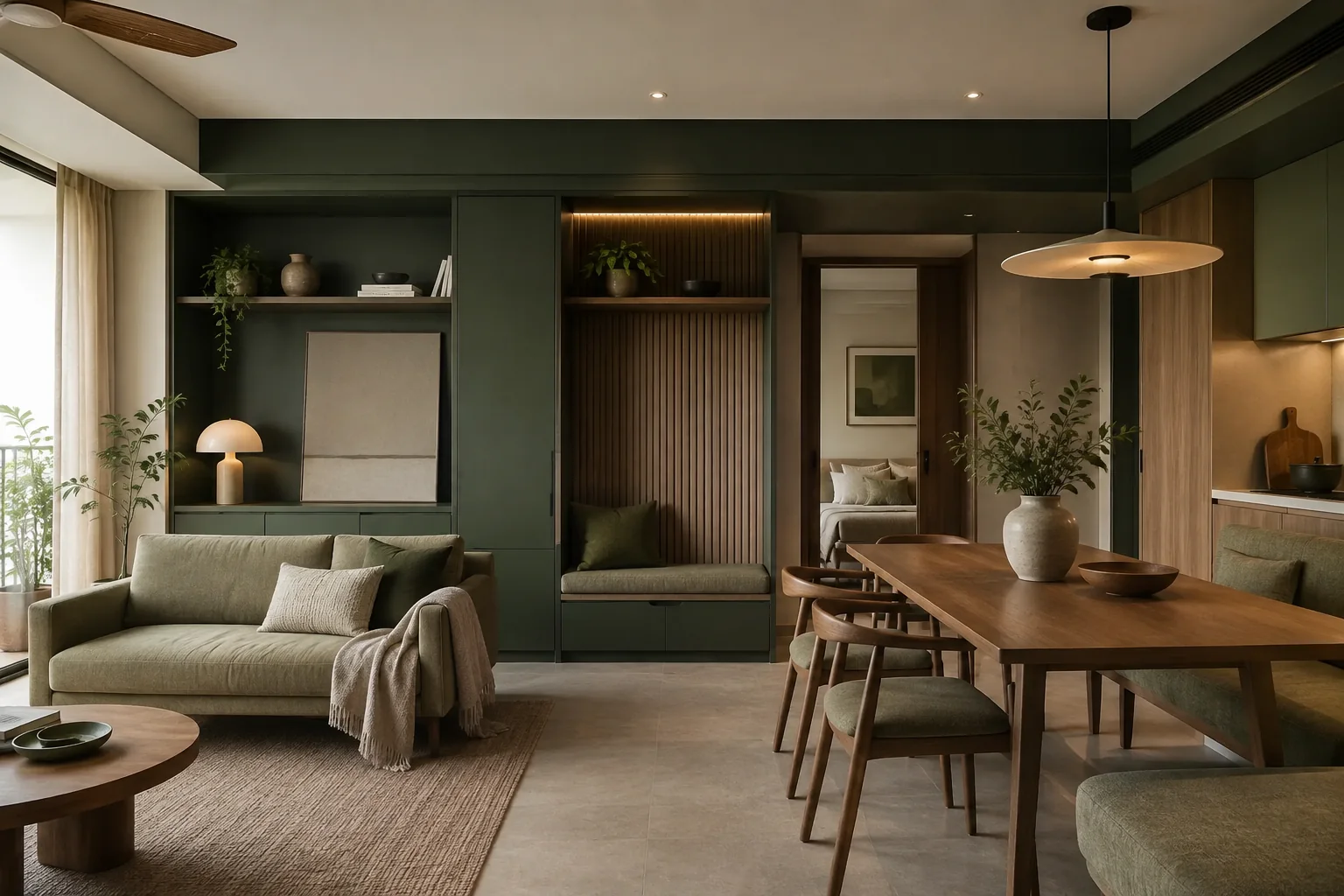 Apartment Interior Design interior rendering using the Abrizo Designs forest palette and Olive sage accents
