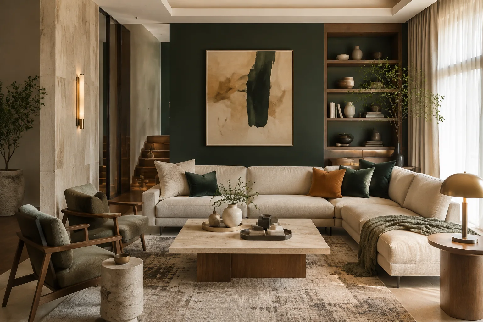 Interior Styling interior rendering using the Abrizo Designs forest palette and Honey accents