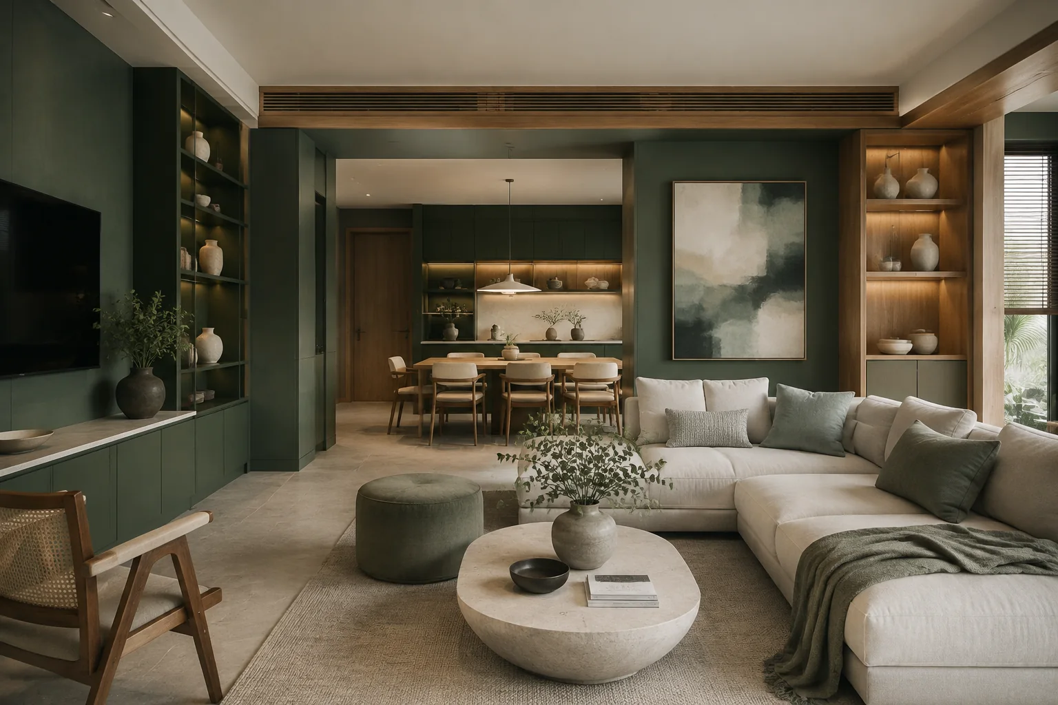 Project Implementation interior rendering using the Abrizo Designs forest palette and Eucalyptus accents