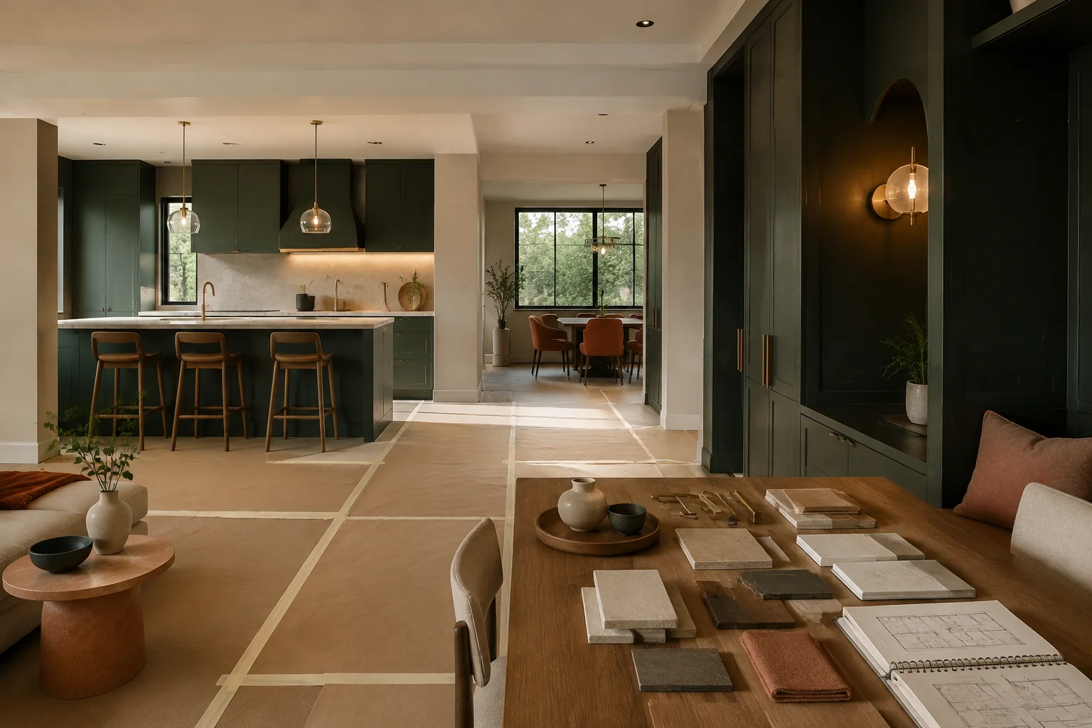 Project Management interior rendering using the Abrizo Designs forest palette and Burnt coral accents
