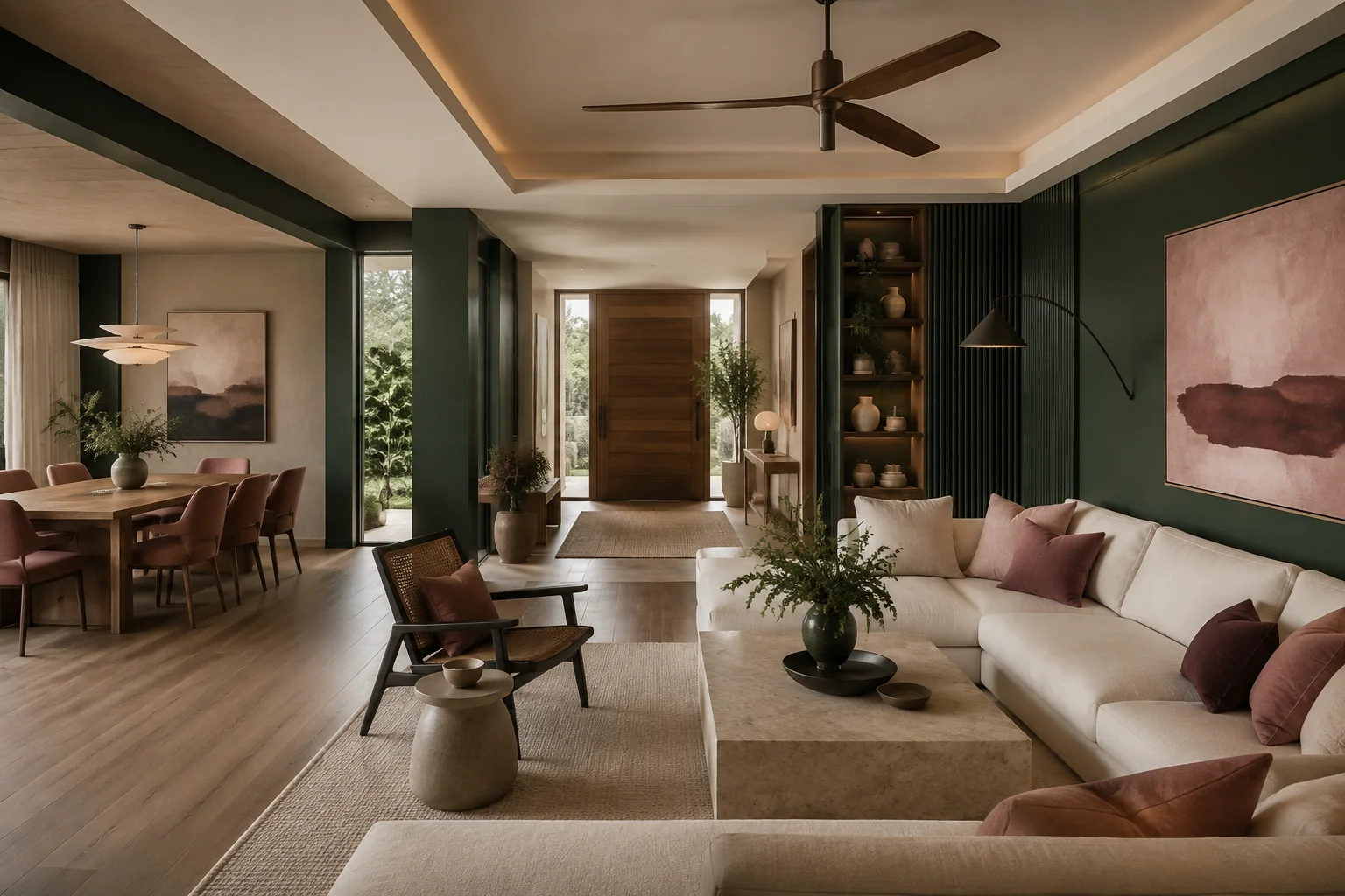 Residential Interior Design interior rendering using the Abrizo Designs forest palette and Dusty rose accents