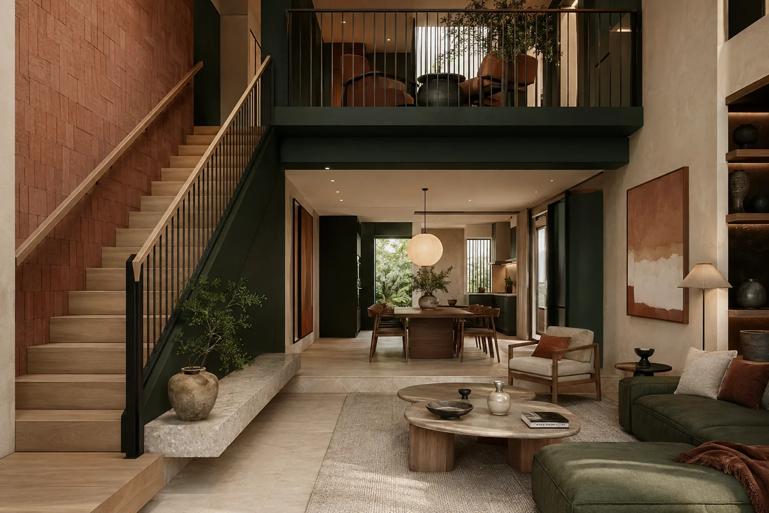 Townhouse Interior Design interior rendering using the Abrizo Designs forest palette and Brick accents